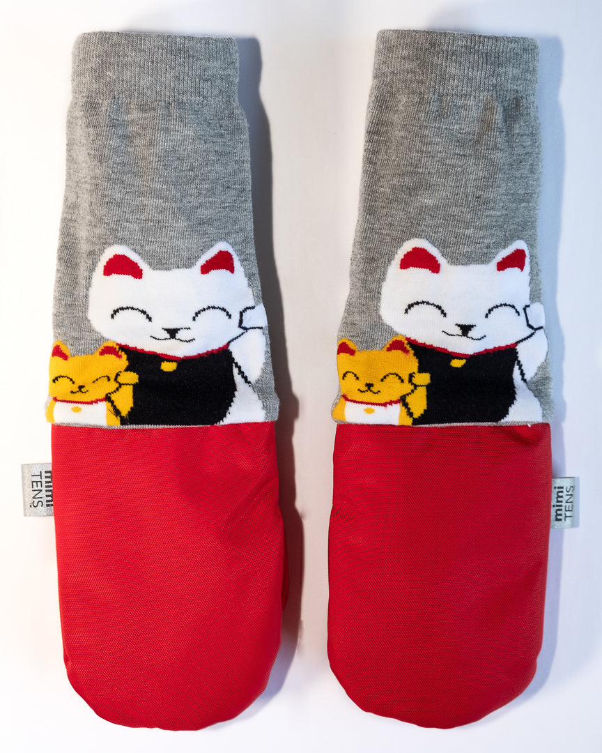 stay on mittens, kids mittens, made in Canada, lucky cats.